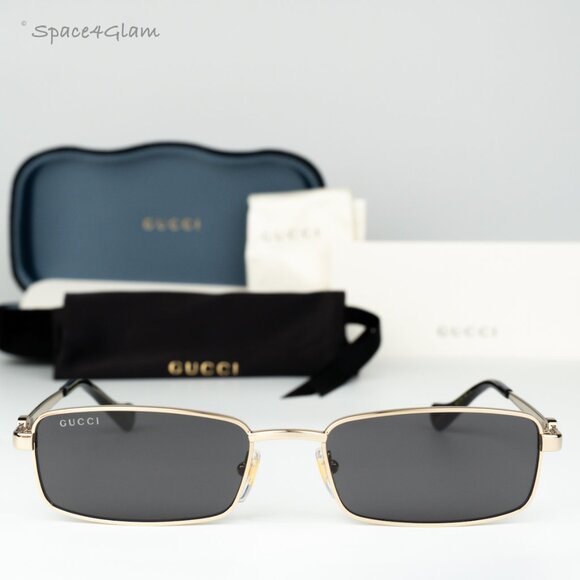 Gucci Women Sunglasses Gold Grey Rectangle GG1600S 001 BRAND NEW - Picture 1 of 9